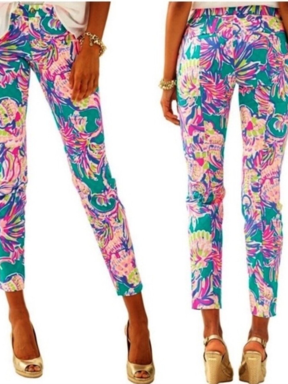 Lilly Pulitzer Kelly Ankle Pants In Agate Green Safari Sighted Size 0 LIKE NEW